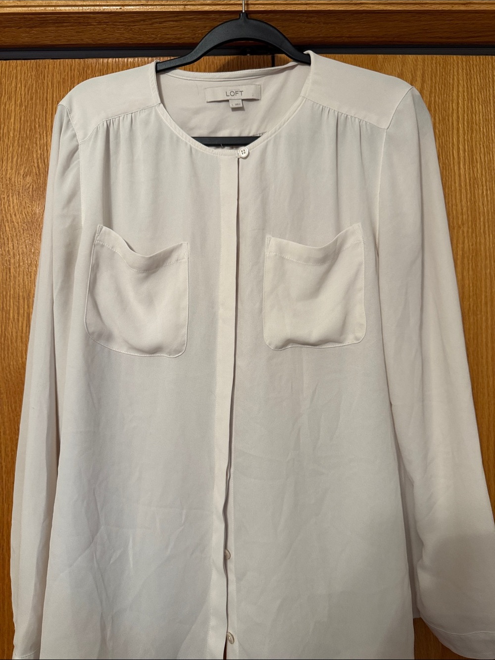 LOFT Women's Cream Button-Front Pocket Blouse - Picture 3 of 4